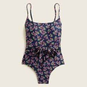 J Crew Topstitched tie-waist one-piece in twilight berry, Size 8 NWT